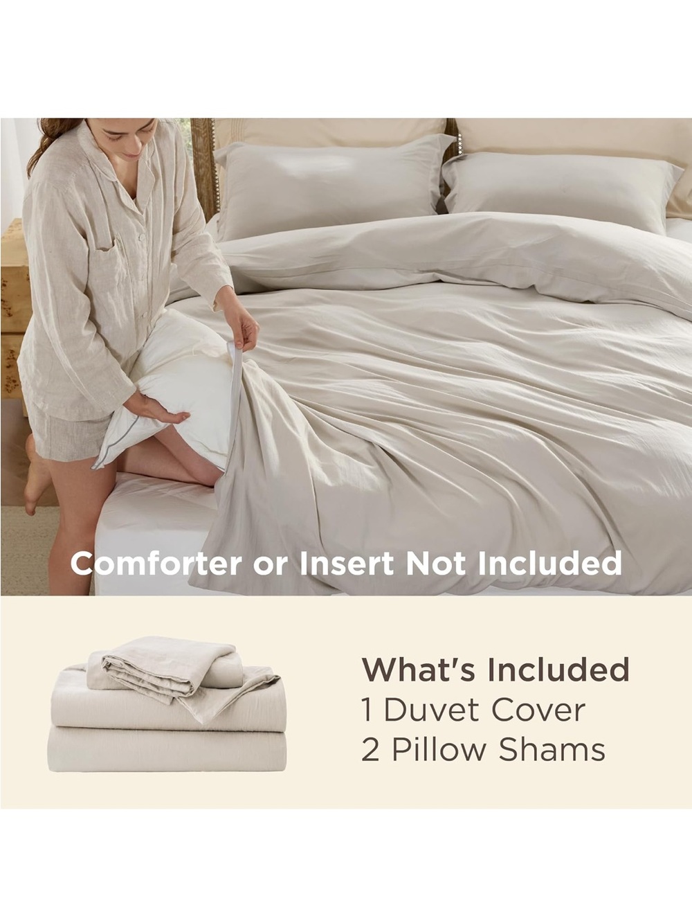 NEW Bedsure Prewashed Duvet Cover Set. King, Cotton-Like Soft Bedding, Linen - Picture 2 of 7